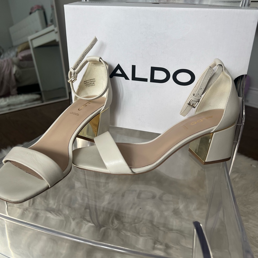ALDO Cream and Gold Block Heel Sandals